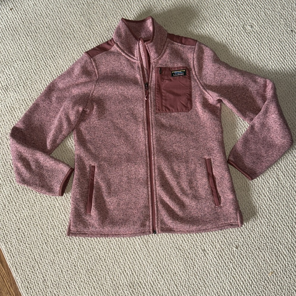L.L. Bean Sweater Fleece Zip Up Jacket Size Medium Raspberry Heather - Picture 3 of 6